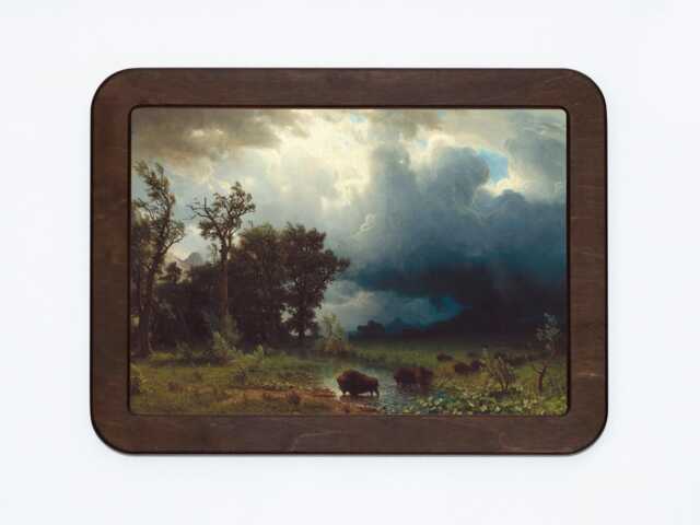 Buffalo Trail, The Impending Storm Albert Bierstadt Landscape Trees Clouds Sky Classic Painting Wooden Framed Art Print - image 1