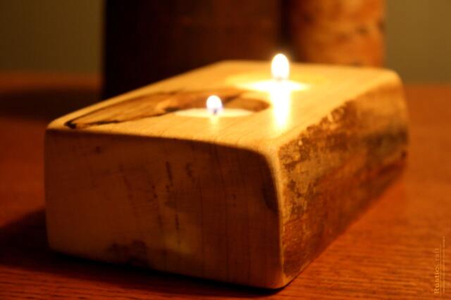Rustic Wood Tea Light Candle Holder - Personalized 5Th Anniversary Gift - image 1