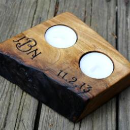 Rustic Wood Tea Light Candle Holder - Personalized 5Th Anniversary Gift - thumbnail 2