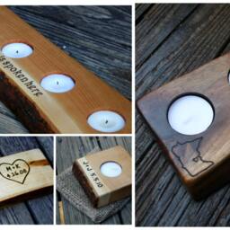 Rustic Wood Tea Light Candle Holder - Personalized 5Th Anniversary Gift - thumbnail 4