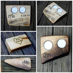 Rustic Wood Tea Light Candle Holder - Personalized 5Th Anniversary Gift - thumbnail 3