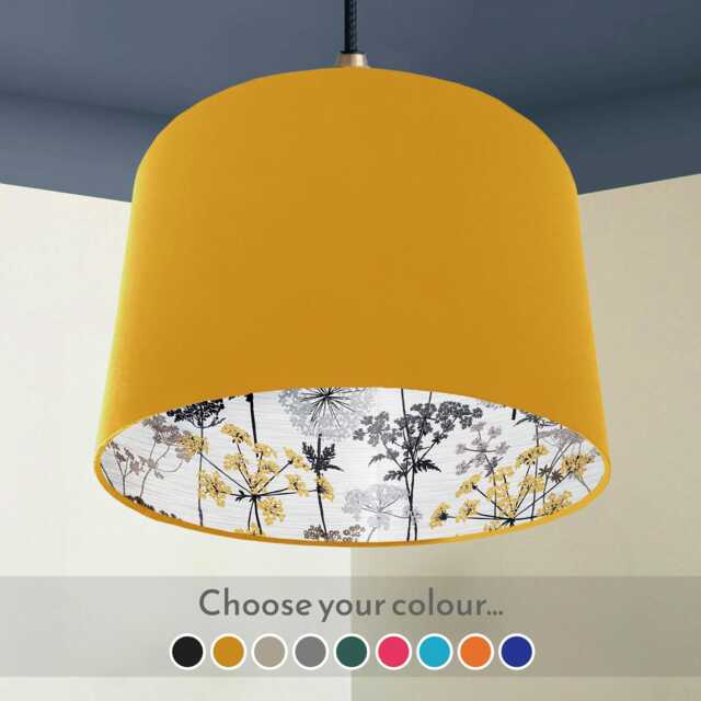 Rustic Farmhouse Lampshade, Yellow & Grey Cow Parsley Print Light Shade - image 1
