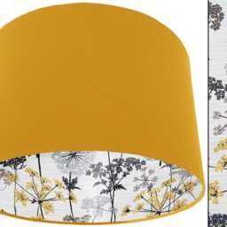 Rustic Farmhouse Lampshade, Yellow & Grey Cow Parsley Print Light Shade - thumbnail 3
