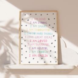Girls Personalised Affirmation Print, Bedroom Decor, Pastel Colours, Rainbow Wall Art, Positive Prints, Nursery, Playroom Decor - thumbnail 1