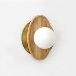 White Oak & Brass With Opal Glass Globe Sconce Flush Mount Light Kitchen Wall Fixture Foyer Bathroom Lamp - thumbnail 3