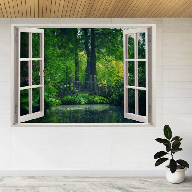 Pond Behind Bridge & Trees 3D Window View Wall Sticker Poster Decal A872 - image 1