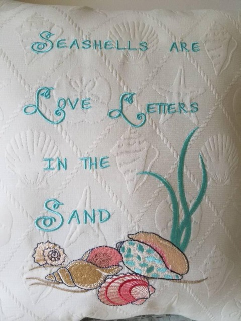 Embroidered Seashells Pillow - Are Love Letters in The Sand Customizable - image 1