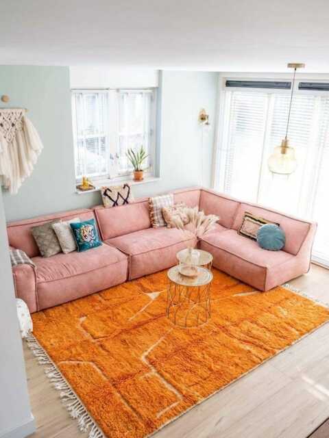Orange Hand Tufted Moroccan Rug, Berber Shag Large Area Boho Living Room Carpet - image 1