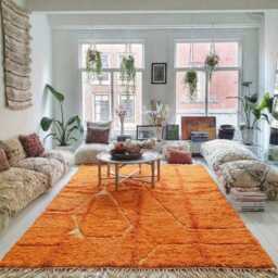 Orange Hand Tufted Moroccan Rug, Berber Shag Large Area Boho Living Room Carpet - thumbnail 3