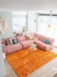 Orange Hand Tufted Moroccan Rug, Berber Shag Large Area Boho Living Room Carpet - thumbnail 1
