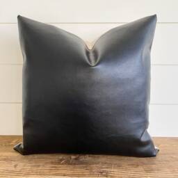 Black Vegan Leather Pillow Cover - Lumbar Cushion, Hand Sewn