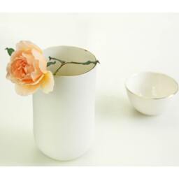 Contemporary White Porcelain Vase. Handmade Ceramic Tube Minimalist & Gold. Wedding Delicate Clay Vase Design By Conceptstudio - thumbnail 2