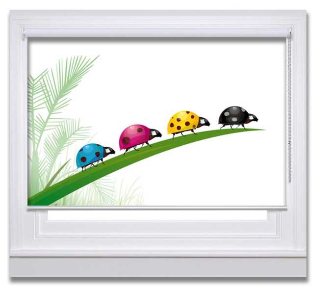 Colourful Ladybugs Marching On A Leaf, Children's Animal Image Printed Custom Made Window - An19 Roller Blind, Regular Or Blackout - image 1