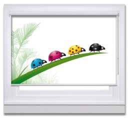 Colourful Ladybugs Marching On A Leaf, Children's Animal Image Printed Custom Made Window - An19 Roller Blind, Regular Or Blackout - thumbnail 1