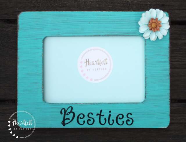 Besties Picture Frame - Seaside Jade Wood With Flower - image 1