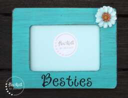Besties Picture Frame - Seaside Jade Wood With Flower - thumbnail 1