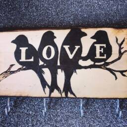 Wooden Love Sign Home Decor Bird Birds Key Hooks For House Gift Wooden Hanger Wall Hanging Keys, Hook - thumbnail 3