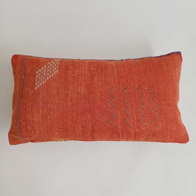 Moroccan Cactus Silk Cushion Cover, Handmade Red Sabra Lumbar Pillow, Boho 24''x12''/60x30 cm - image 1
