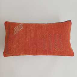 Moroccan Cactus Silk Cushion Cover, Handmade Red Sabra Lumbar Pillow, Boho 24''x12''/60x30 cm