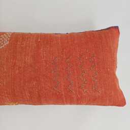 Moroccan Cactus Silk Cushion Cover, Handmade Red Sabra Lumbar Pillow, Boho 24''x12''/60x30 cm - thumbnail 2