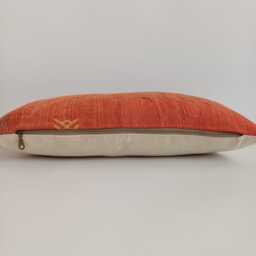 Moroccan Cactus Silk Cushion Cover, Handmade Red Sabra Lumbar Pillow, Boho 24''x12''/60x30 cm - thumbnail 3