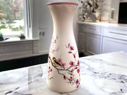 Glass Vase, Bird & Blossom, Blossom Pink Decor, Pretty Vases, Unique Gifts, Gift For Mum - thumbnail 1