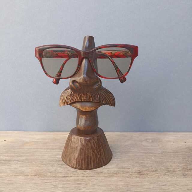 Wood Sculpture Nose & Mustache Glasses Holder - Christmas Gift Idea Display - image 1