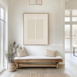 3D Texutred Pure Beige Art White Textured Wall Canvas Painting Minimalist - thumbnail 2