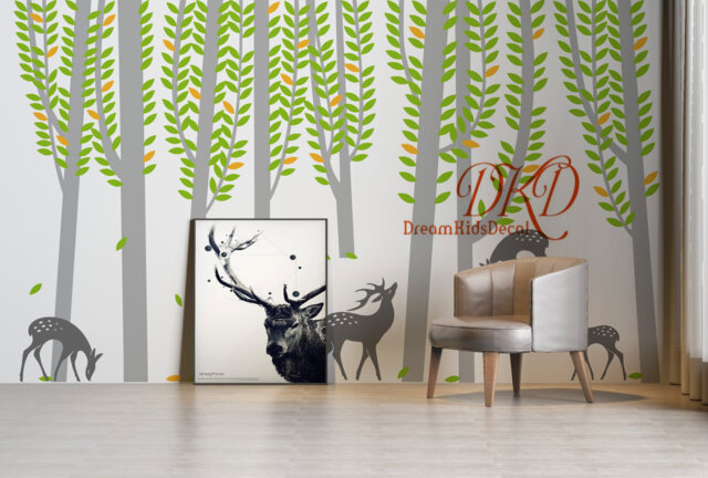 Birch Tree Wall Decals Forest Deer Nursery Decor - image 1