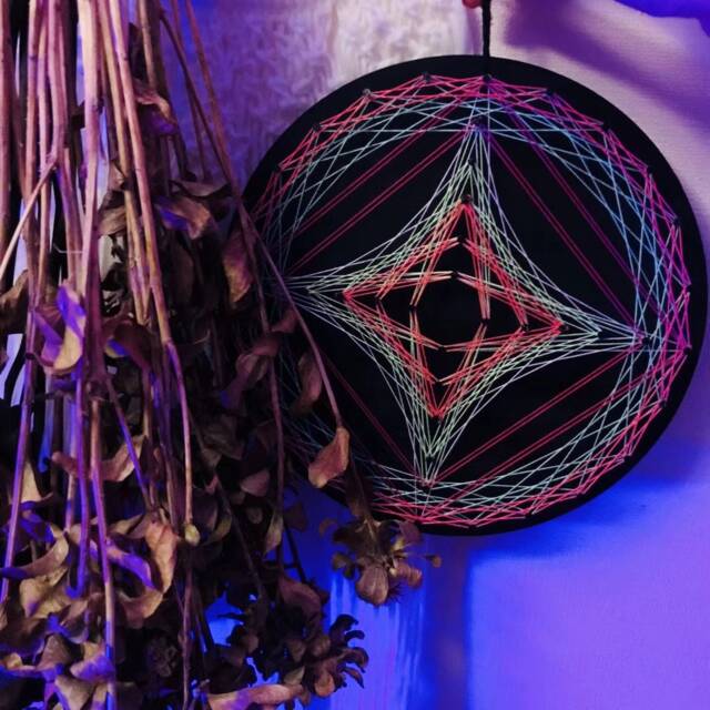 Uv Psychedelic Mandala String Art, 20x20cm/7.8Inches, Handmade 3D Wall Art, Black Light, Home Decor, Wall Hanging, Yoga, Thread&nails - image 1
