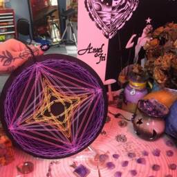 Uv Psychedelic Mandala String Art, 20x20cm/7.8Inches, Handmade 3D Wall Art, Black Light, Home Decor, Wall Hanging, Yoga, Thread&nails - thumbnail 4