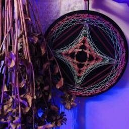 Uv Psychedelic Mandala String Art, 20x20cm/7.8Inches, Handmade 3D Wall Art, Black Light, Home Decor, Wall Hanging, Yoga, Thread&nails - thumbnail 1