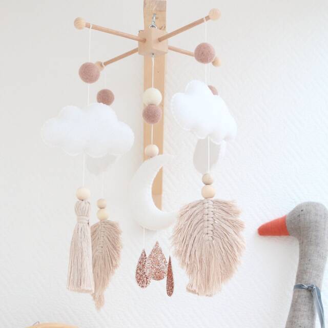 Baby Mobile, Macrame Felt Crib Moon Mobile - image 1