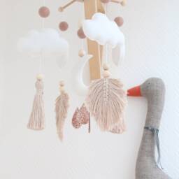 Baby Mobile, Macrame Felt Crib Moon Mobile - thumbnail 3