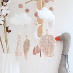 Baby Mobile, Macrame Felt Crib Moon Mobile - thumbnail 2