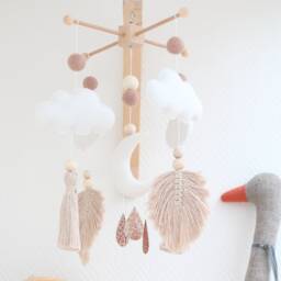 Baby Mobile, Macrame Felt Crib Moon Mobile - thumbnail 1