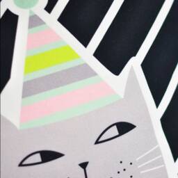 Decorative Throw Pillow For Kids Room With Cat in Black & White Stripes, By Pinknounou - thumbnail 3