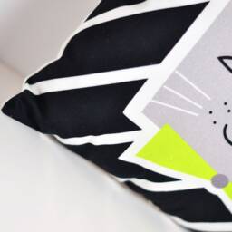 Decorative Throw Pillow For Kids Room With Cat in Black & White Stripes, By Pinknounou - thumbnail 2