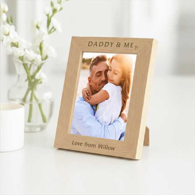 Personalised Daddy & Me Photo Frame - Engraved Wooden Frame, Dad Gift - image 1
