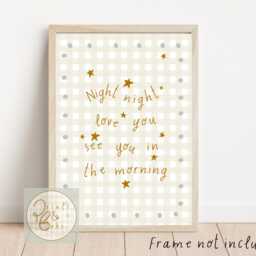 Gingham Night Night, Love You, See You in The Morning Quote. Gender Neutral Nursery Print - Unframed - thumbnail 2