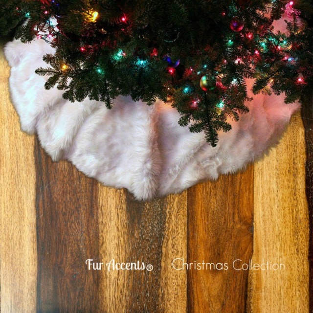 Handmade Faux Sheepskin Christmas Tree Skirt - Shaggy White Fur Accents - image 1
