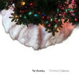 Handmade Faux Sheepskin Christmas Tree Skirt - Shaggy White Fur Accents - thumbnail 2