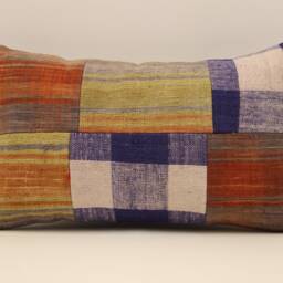 Vintage Turkish Kilim Lumbar Pillow Cover, Boho Patchwork Wool Cushion - 12x20 In - thumbnail 2