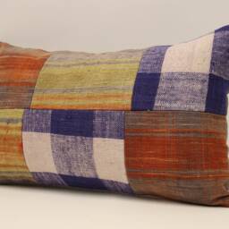 Vintage Turkish Kilim Lumbar Pillow Cover, Boho Patchwork Wool Cushion - 12x20 In - thumbnail 3