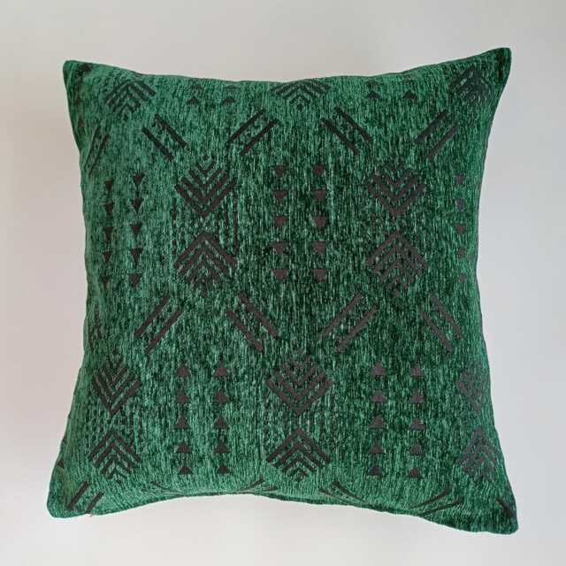 Moroccan Cushion Cover, Handmade Emerald Green Brocade Velvet Throw Pillow, Boho Tribal Cushion, Scatter 20''x20''/50x50 cm - image 1