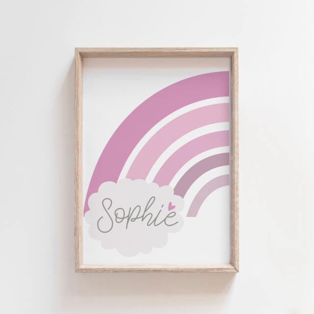 Personalised Initial Print, Girls Nursery Pink Rainbow Bedroom Name Wall Art, Art - image 1