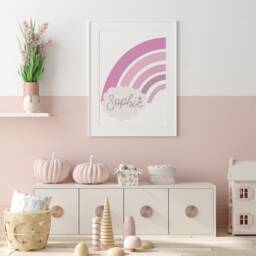 Personalised Initial Print, Girls Nursery Pink Rainbow Bedroom Name Wall Art, Art - thumbnail 2