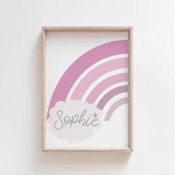 Personalised Initial Print, Girls Nursery Pink Rainbow Bedroom Name Wall Art, Art - thumbnail 1