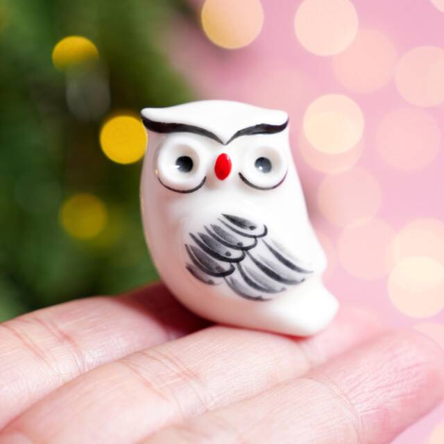 Handmade Ceramic Snowy Owl Figurine Porcelain Christmas Ornament - image 1