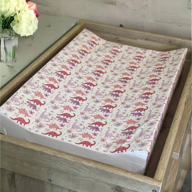 Pink Dinosaurs Wedge Baby Changing Mat, Wedge Changing Mat, Anti Roll Dinosaur Baby Mat - image 1